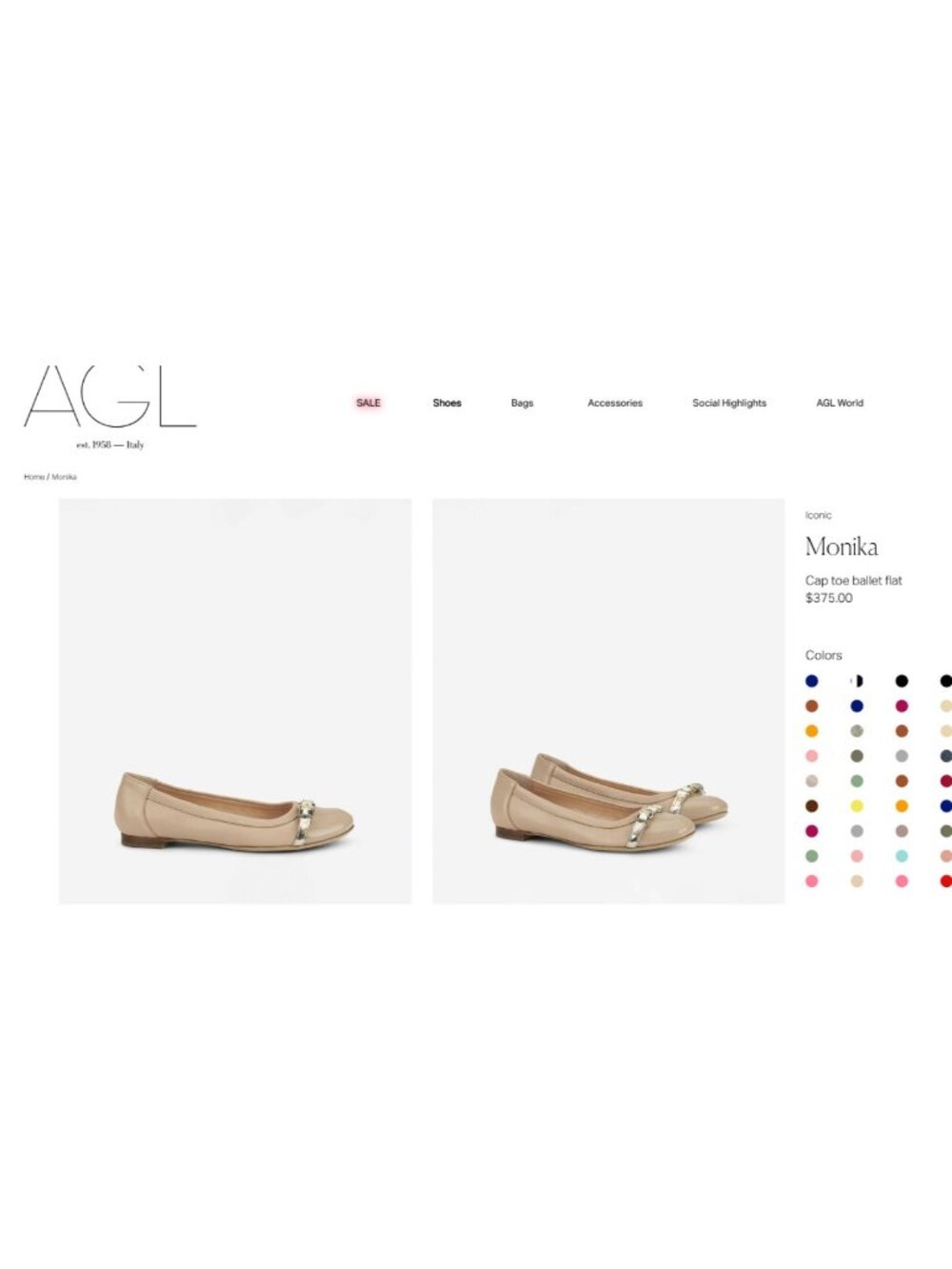 AGL Ballet Flats Womens 7.5 Silver Leather Monika Flats Cap Quiet Luxury Italy - Picture 2 of 13